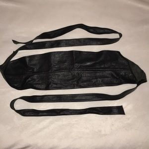 Black soft leather high waist wrap around belt